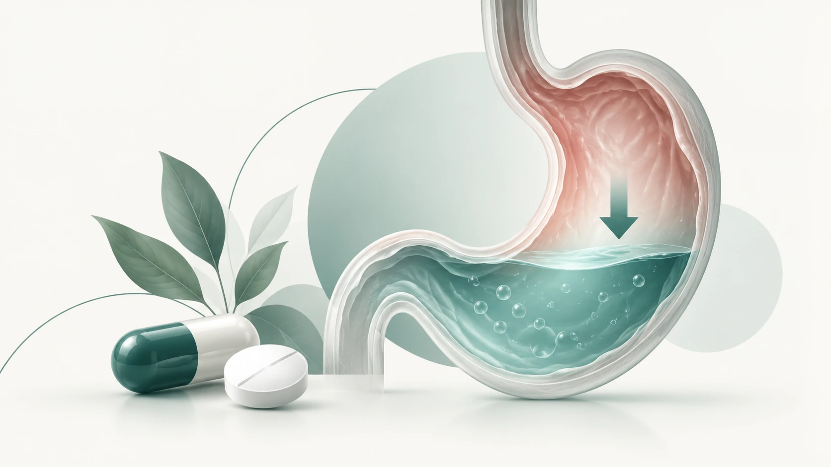 Proton pompa inhibitörlerinin uzun süreli kullanımını simgeleyen mide ve ilaç illüstrasyonu
